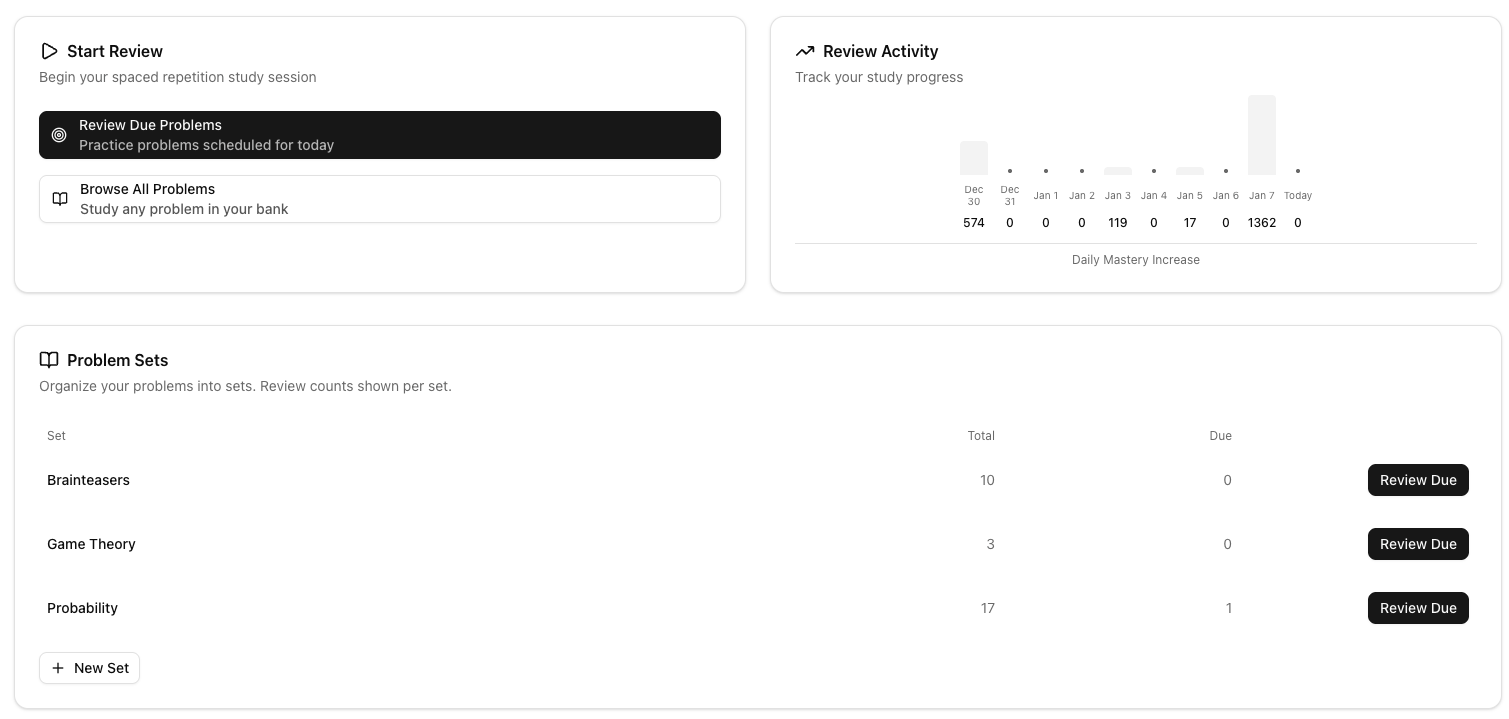 Question bank application screenshot showing problem list interface